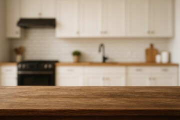 Desktop setup with a softly blurred kitchen backdrop