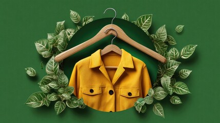 Yellow jacket displayed with green leaves