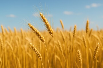 Fototapeta premium Golden wheat stalks swaying under a bright sun in a vast field
