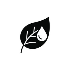 Fototapeta premium Black and white illustration of a single leaf with a water droplet a simple graphic design representing nature hydration or eco friendly concepts