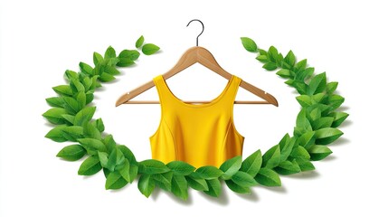 Yellow tank top on wooden hanger with green leaf wreath