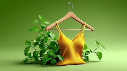 Yellow tank top on hanger with green plants