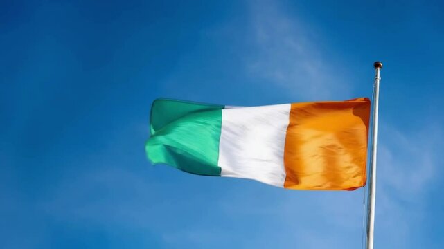 Colorful flag of Cote d'Ivoire prominently displayed in celebration of Independence Day against a bright blue sky, symbolizing national pride.