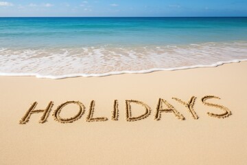 Fototapeta premium Beach scene with sand art depicting holidays