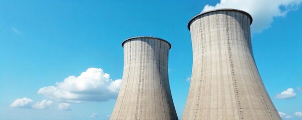 Industrial Cooling Tower under a Clear Blue Sky  Efficient Heat Dissipation and Energy Production Infrastructure