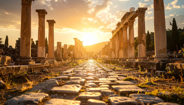 Fototapeta Ancient colonnaded street in Laodicea, Turkey 