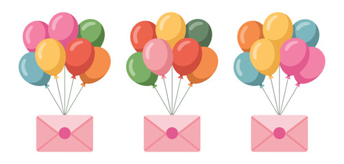 Colorful Balloons Floating Above Envelopes