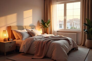 Serene Bedroom Soft Lighting, Cozy Textures, and Calming Colors for Peaceful Sleep and Relaxation