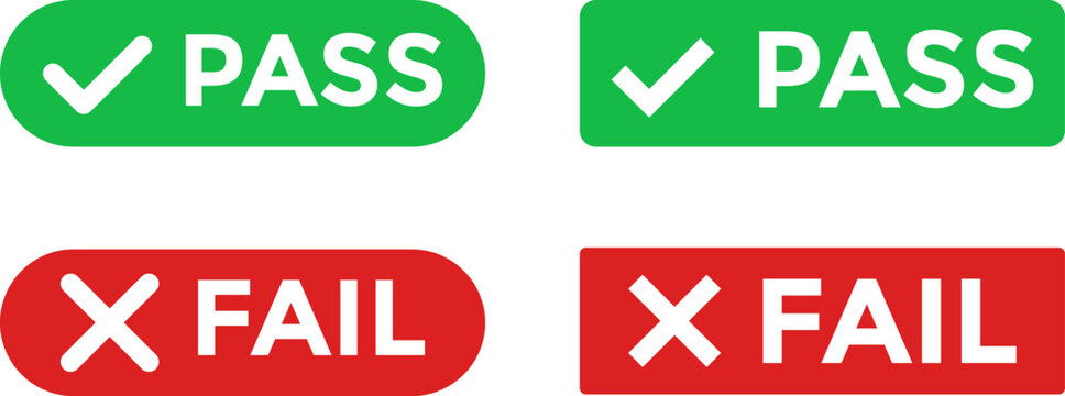 pass fail icon set. Includes tick symbols in green and cross symbols. Green check mark and red cross icons. positive and negative sticker design
