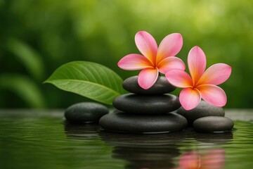 Relaxing spa ambiance featuring floral arrangements and natural stones