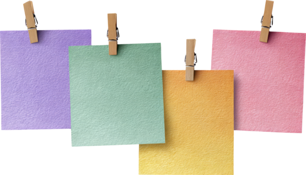 Colorful sticky notes, light pastel paper are hanging cheerfully