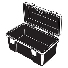 An open black tool box with its lid open in a bold vector illustration