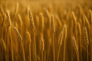 Fototapeta premium Golden spikelets in expansive wheat fields during autumn harvest