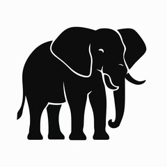 Obraz premium Elephant silhouette vector, majestic elephant art, safari animal graphic, minimal elephant design, large ear shape, trunk curve outline, wildlife logo, cultural icon, elegant figure.