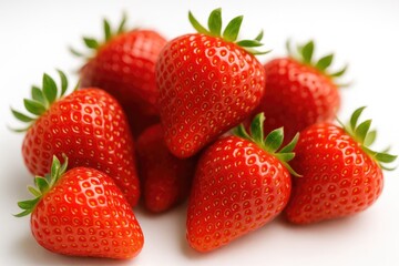 Close-up of fresh strawberries on a white backdrop with gentle focus