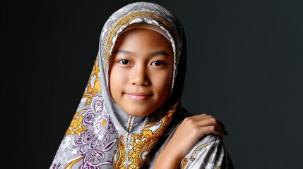 Young girl wearing patterned hijab portrait