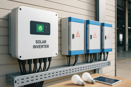Solar inverter business solution for eco friendly energy and sustainability in modern industrial building interior