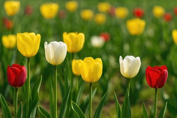 Fototapeta premium Vibrant field of springtime tulips in full bloom