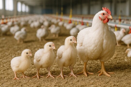 Images of Broiler Chicken Farms Showing Different Growth Stages and Farm Settings