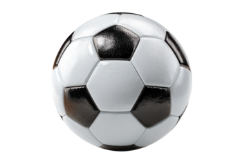 Realistic Soccer Ball Isolated Sports Equipment Football Game Black and White Design Leather on transparent background