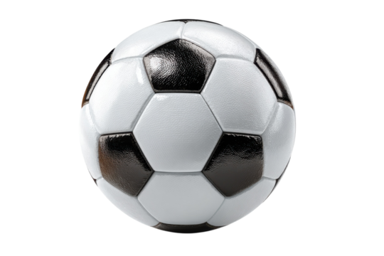 Realistic Soccer Ball Isolated Sports Equipment Football Game Black and White Design Leather on transparent background