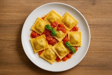 Aerial perspective of stuffed pasta on a white dish showcasing Mediterranean cuisine