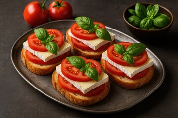 Assorted Caprese Sandwich Platter with Brie, Basil, and Tomato