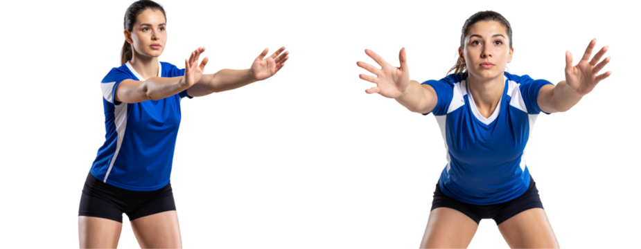  Focused Female Volleyball Player in Ready Stance to Receive Ball, Isolated on Transparent Background