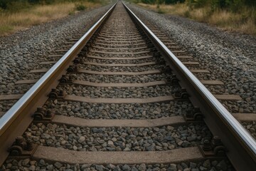 Obraz premium View of railway tracks from an angled perspective