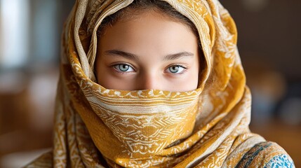Young person with colorful headscarf portrait