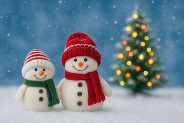 Festive holiday snow figures wearing hats