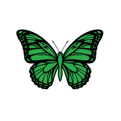 Green Butterfly Logo With Tribal-style Wings, Bold Black Outlines and Flat Green Fills