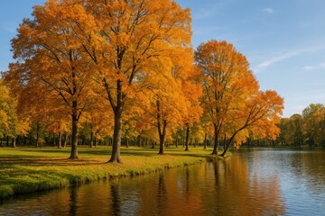 Fototapeta premium Lush greenery surrounding a serene lake in a park setting