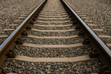 Background of train tracks featuring elongated iron rails