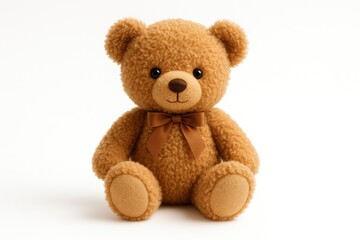 Obraz premium Cute plush teddy bear on plain white backdrop