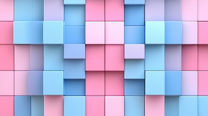 3D Rendered Pixelated Background with Blue and Pink Color Palette