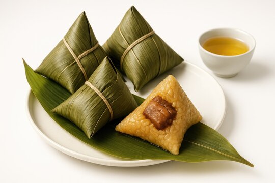 Classic steamed rice dumplings served on a plate