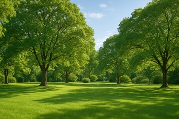 Fototapeta premium Serene Scenic Park Featuring Verdant Foliage and Vibrant Lawns