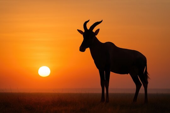 Sunrise illuminates the horizon with a lone topi standing tall