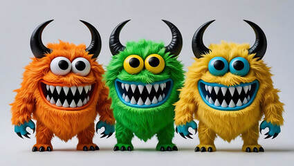 Fototapeta premium Colorful Cartoon Monsters with Horns and Smiles