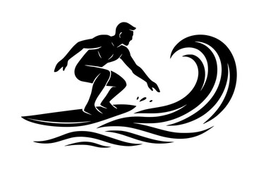 Surfer Silhouette Riding a Wave