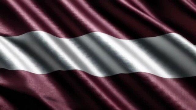 The silk flag of Latvia waves gracefully, embodying the spirit of independence day and national pride. The rich colors stand out beautifully.