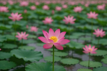 Obraz premium A lake adorned with vibrant pink lotus flowers