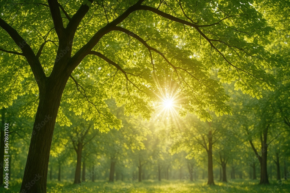 Wall mural sunlight filtering through tree branches