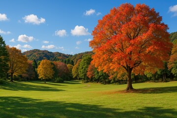 Naklejka premium Autumn scenery of a serene park in a Japanese region