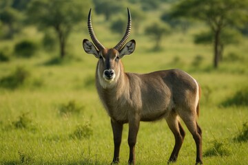Naklejka premium The waterbuck is a sizable antelope native to sub-Saharan Africa, belonging to the Kobus genus within Bovidae.