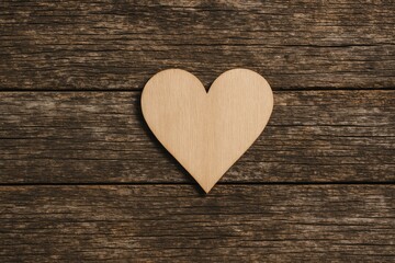 Fototapeta premium Rustic wooden heart resting on aged timber surface