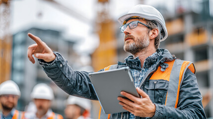 construction supervisor holding a tablet with building plans