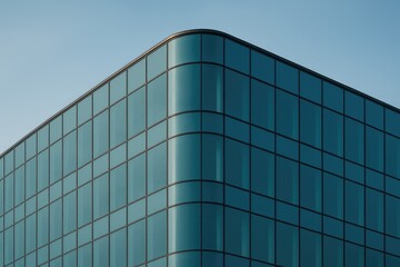 Contemporary building design featuring curved glass panels and tinted facades