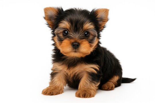 Three-month-old Yorkshire Terrier puppy isolated on a white background - Powered by Adobe